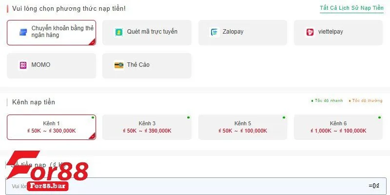 Chi tiết quy trình nạp tiền For88 cho người mới 